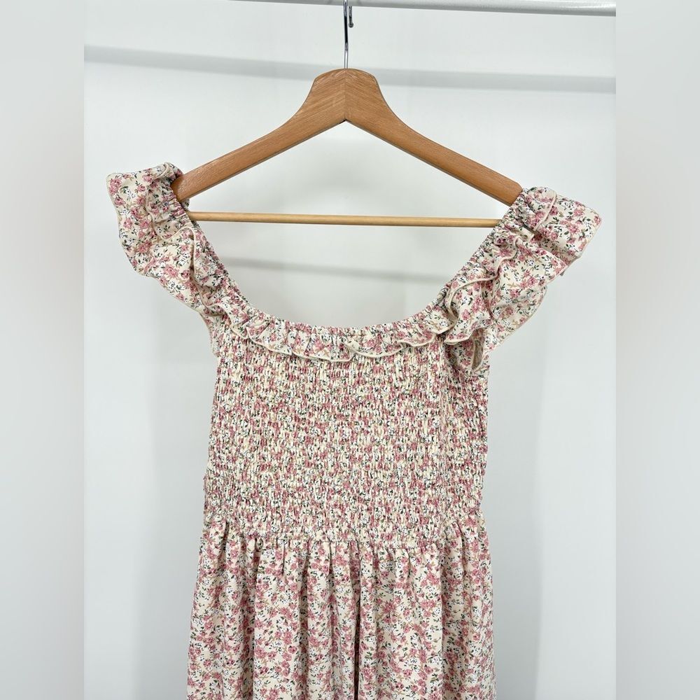 Womens Smocked Calf Midi Dress In Pink | large | cottagecore - Picture 2 of 6